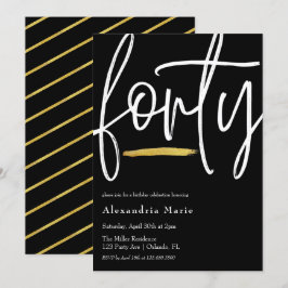 Convites Aniversário de 40 anos de Brushaft Dourado Elegant