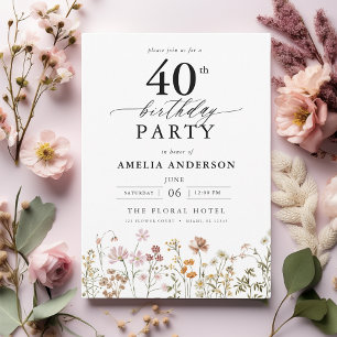 Convites Aniversário de 40 anos de Caligrafia Floral do Jar