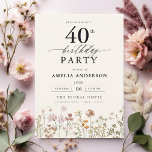 Convites Aniversário de 40 anos de Caligrafia Floral do Jar<br><div class="desc">Celebre em estilo com um convite para aniversário de 40 anos de caligrafia floral de jardim, perfeito para um evento de marco. Com designs florais vibrantes e caligrafia elegante, este convite dá um tom caprichoso mas sofisticado para a sua celebração. O tema do jardim exuberante combina beleza natural com uma...</div>