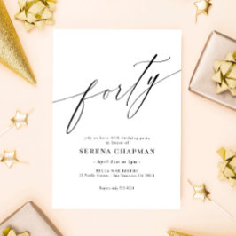 Convites Aniversário de 40 anos de Caligrafia Moderna Elega