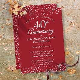 Convites Aniversário de 40 Anos de Casamento Corações de Ru