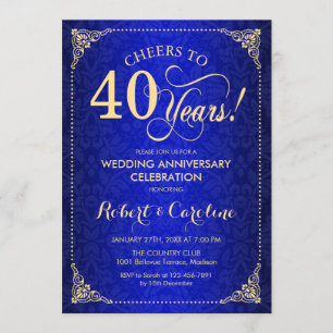 Convites Aniversário de 40 anos de Casamento - Damasco Azul