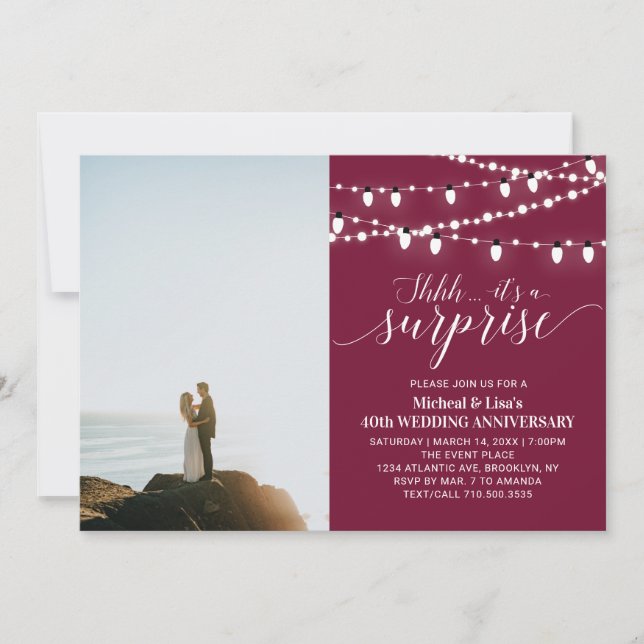 Convites Aniversário de 40 anos de casamento em foto Burgun (Frente)