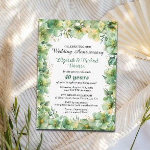 Convites Aniversário de 40 anos de Casamento Floral Dourado