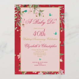 Convites Aniversário de 40 anos de Casamento Floral Vermelh