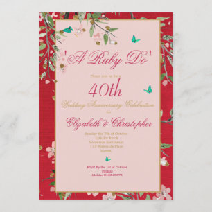 Convites Aniversário de 40 anos de Casamento Floral Vermelh