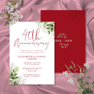 Convites Aniversário de 40 Anos de Casamento Folhagem Scrip