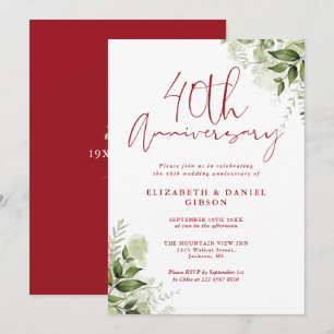 Convites Aniversário de 40 Anos de Casamento Folhagem Scrip