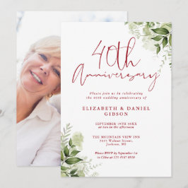 Convites Aniversário de 40 Anos de Casamento Foto Floral Ve