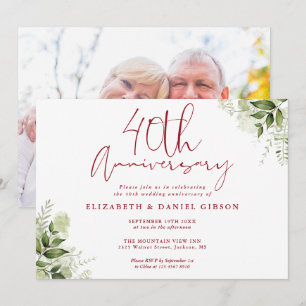 Convites Aniversário de 40 Anos de Casamento Foto Floral Ve
