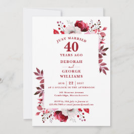 Convites Aniversário de 40 anos de casamento Monograma Flor