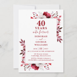 Convites Aniversário de 40 anos de casamento Monograma Flor