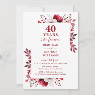 Convites Aniversário de 40 anos de casamento Monograma Flor