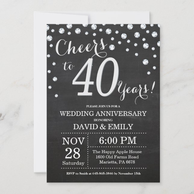 Convites Aniversário de 40 Anos de Casamento Quadro Negro P (Frente)