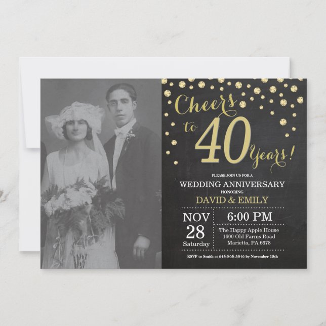 Convites Aniversário de 40 anos de casamento quadro-negro P (Frente)