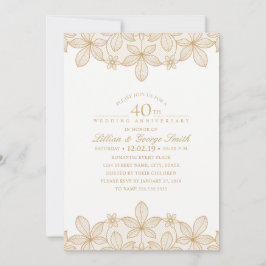 Convites Aniversário de 40 anos de Casamento Renda Dourada 