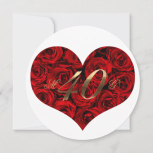 Convites Aniversário de 40 Anos de Casamento Rosas Vermelha