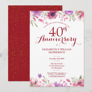 Convites Aniversário de 40 anos de casamento Rubi com Flora
