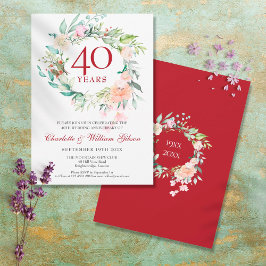 Convites Aniversário de 40 Anos de Casamento Rubi Floral Aq