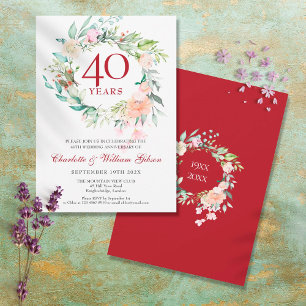 Convites Aniversário de 40 Anos de Casamento Rubi Floral Aq