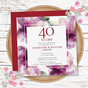 Convites Aniversário de 40 anos de Casamento Rubi Floral Aq