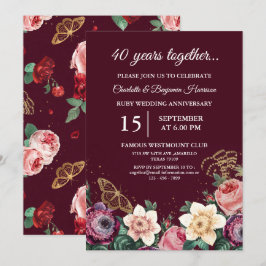 Convites Aniversário de 40 anos de Casamento Rubi Floral Vi