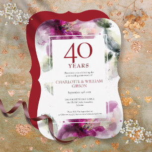 Convites Aniversário de 40 anos de Casamento Ruby Elegante 