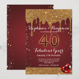 Convites Aniversário de 40 anos de Casamento Ruby Gold Glit