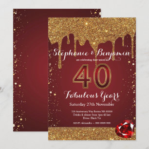 Convites Aniversário de 40 anos de Casamento Ruby Gold Glit