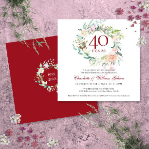 Convites Aniversário de 40 anos de Casamento Ruby Roses Flo