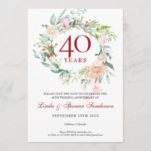 Convites Aniversário de 40 Anos de Casamento Save the Date