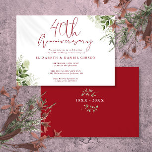 Convites Aniversário de 40 Anos de Casamento Verde Floral