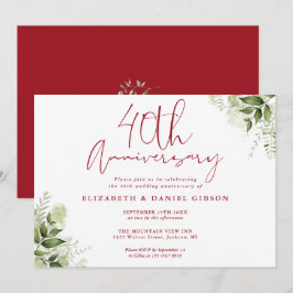 Convites Aniversário de 40 Anos de Casamento Verde Floral