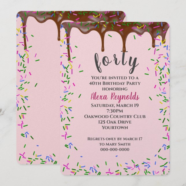 Convites aniversário de 40 anos De Chocolate Com Grito Com  (Frente/Verso)