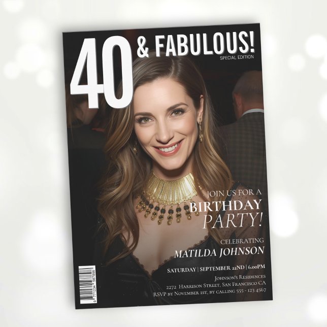 Convites aniversário de 40 anos de Cobrir da revista 40 e F (40 and Fabulous Magazine Cover 40th Birthday Invitation)