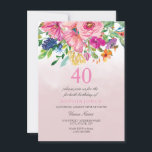Convites Aniversário de 40 anos de Coloração de Água Botâni<br><div class="desc">Convite para aniversário de 40 anos de Aquarela Botânica com Blush Rosa Consulte coleção correspondente em Niche e Nest Store</div>