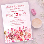 Convites Aniversário de 40 anos de Dia de os namorados de C<br><div class="desc">Meninas de todas as idades vão adorar esta design feminina. rosas bonito cor-de-água cor-de-rosa e corações cinzentos brancos criam o convite perfeito para aniversário de 40 anos para um aniversário de fevereiro ou Dia de os namorados. A cor-de-água rosa mais suave enquadra perfeitamente o texto e os gráficos. A parte...</div>