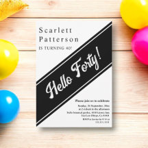 Aniversário de 40 anos de Elegante Branco e Preto-