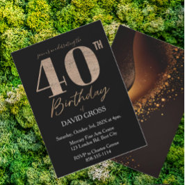 Convites Aniversário de 40 anos de espiral brilhante preto 