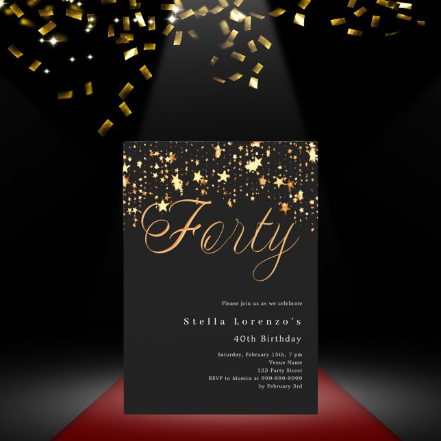 Convites Aniversário de 40 anos de estrelas de ouro negro e (Criador carregado)