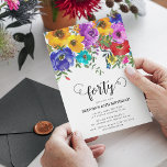 Convites Aniversário de 40 anos de Florais Brilhantes<br><div class="desc">Convites florais brilhantes e ousados que podem ser personalizados para qualquer idade. Design apresenta letras de escrita de caligrafia,  flores pintadas manualmente de aquarela com folhagem verde e um clássico modelo de aniversário elegante que é fácil de personalizar.</div>