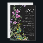 Convites Aniversário de 40 anos de Flores Amarelas Exóticas<br><div class="desc">Flores silvestres cor-de-rosa,  roxas e amarelas com vibe exótico e tropical criam uma afirmação ousada quando colocadas sobre fundo preto. O texto branco em negrito e a caligrafia são realmente pop. Este item faz parte da coleção Flores Exóticas.</div>