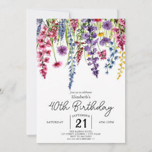 Convites Aniversário de 40 anos de Flores Selvagens Colorid