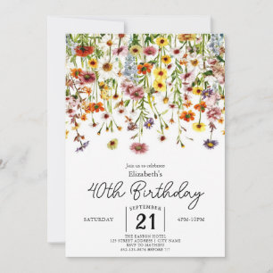 Convites Aniversário de 40 anos de Flores Selvagens Simples