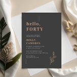 Convites Aniversário de 40 anos de folhagem moderna minimal<br><div class="desc">Convide convidados para o seu casamento com este simples e moderno convite para aniversário de 40 anos, que contém uma fonte limpa sobre o fundo do carvão. Este convite é perfeito para qualquer estação. Para personalização mais avançada deste design, por exemplo, alteração do layout, da fonte ou do tamanho do...</div>