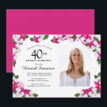 Convites aniversário de 40 anos de Foto Branca bonito Magen<br><div class="desc">Um elegante quadro de pansias de aquarela rodeia os detalhes da sua aniversário de 40 anos e foto. A brilhante e colorida cor magenta, rosa e branca floral é perfeita para uma celebração de aniversário de primavera ou verão. Todo o texto é editável para que você possa criar a vibração...</div>