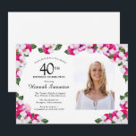 Convites aniversário de 40 anos de Foto Branca bonito Magen<br><div class="desc">Um elegante quadro de pansias de aquarela rodeia os detalhes da sua aniversário de 40 anos e foto. A brilhante e colorida cor magenta, rosa e branca floral é perfeita para uma celebração de aniversário de primavera ou verão. Todo o texto é editável para que você possa criar a vibração...</div>