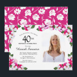 Convites aniversário de 40 anos de Foto Branca bonito Magen<br><div class="desc">Uma elegante armação de pansias de aquarela rodeia seus 50º detalhes de festa de aniversário e foto. A brilhante e colorida cor magenta, rosa e branca floral é perfeita para uma celebração de aniversário de primavera ou verão. Todo o texto é editável para que você possa criar a vibração certa....</div>