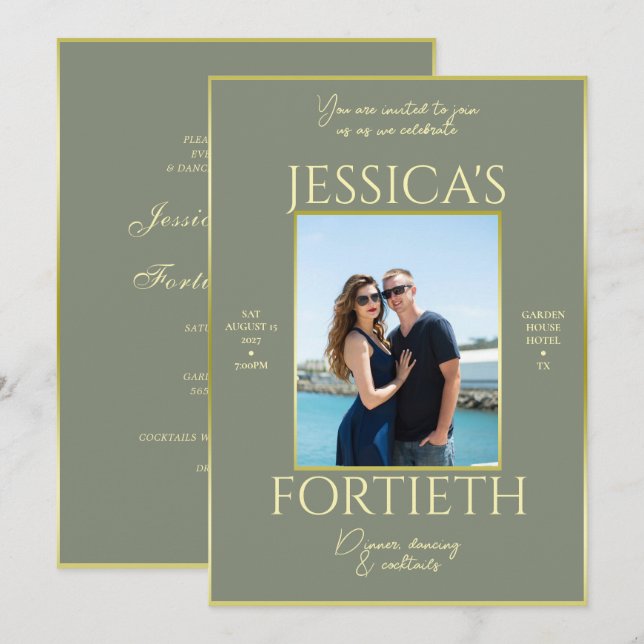 Convites Aniversário de 40 anos de Foto de Elegância Modern (Frente/Verso)