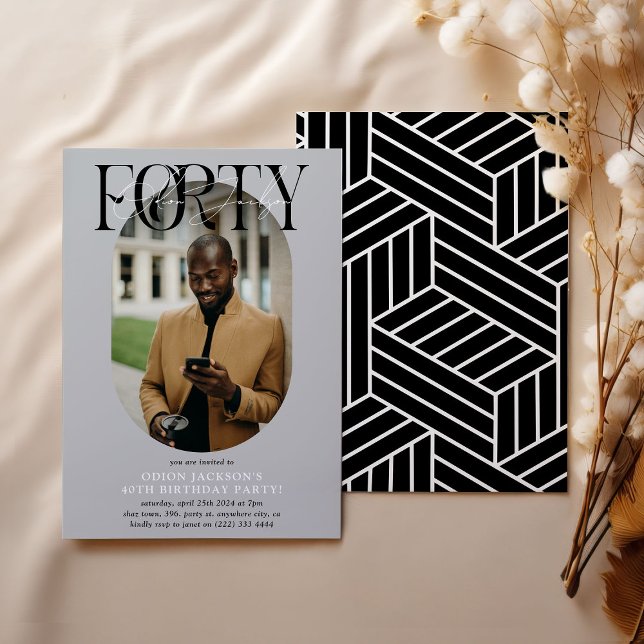 Convites Aniversário de 40 anos de Foto e Assinatura Oval M (Criador carregado)